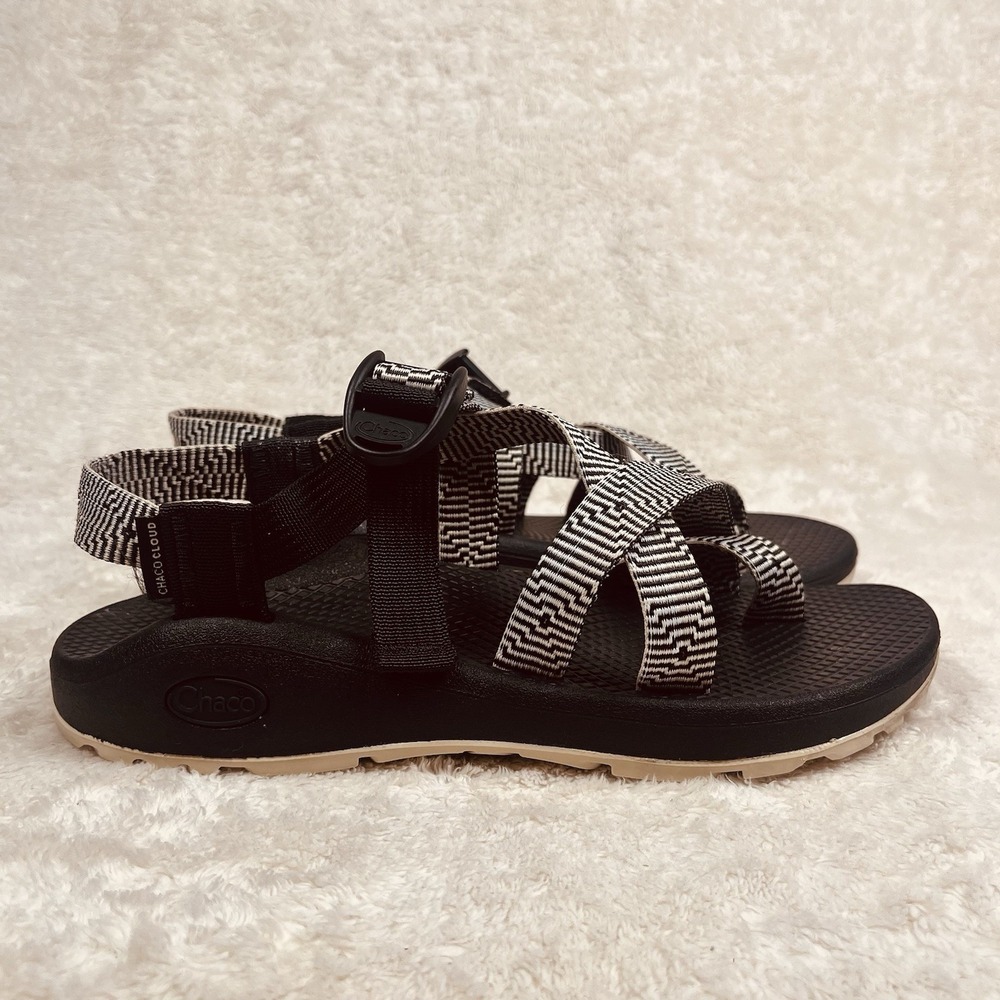 Chaco Women's Black and White Geometric Strap Sport Sandals